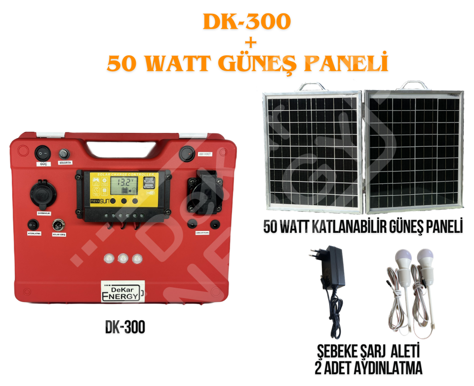 Taşınabilir Güç Kaynağı DK-300 + 50 Watt Güneş Paneli