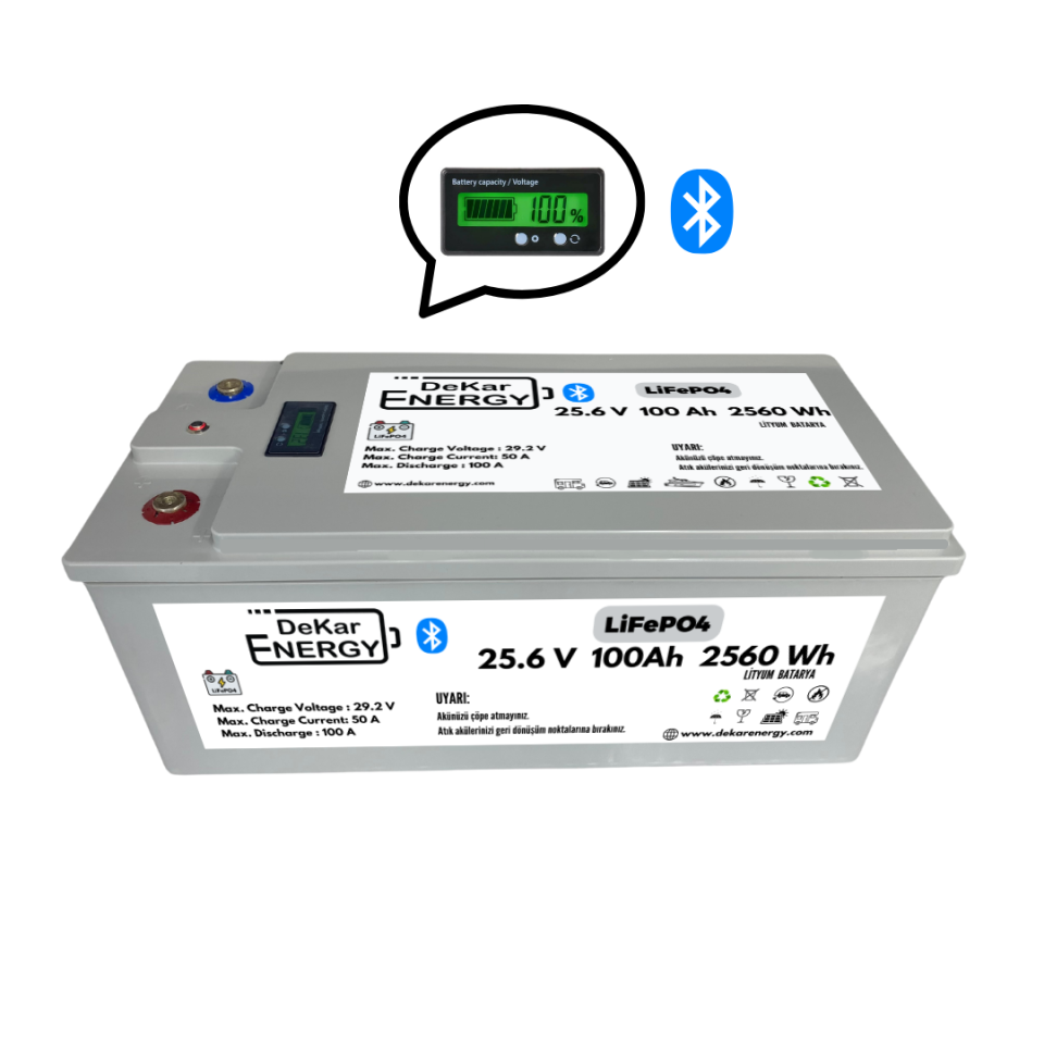 The Dekar Energy 24 Volt 100 Ah LiFePO4 Bluetooth Özellikli Akü