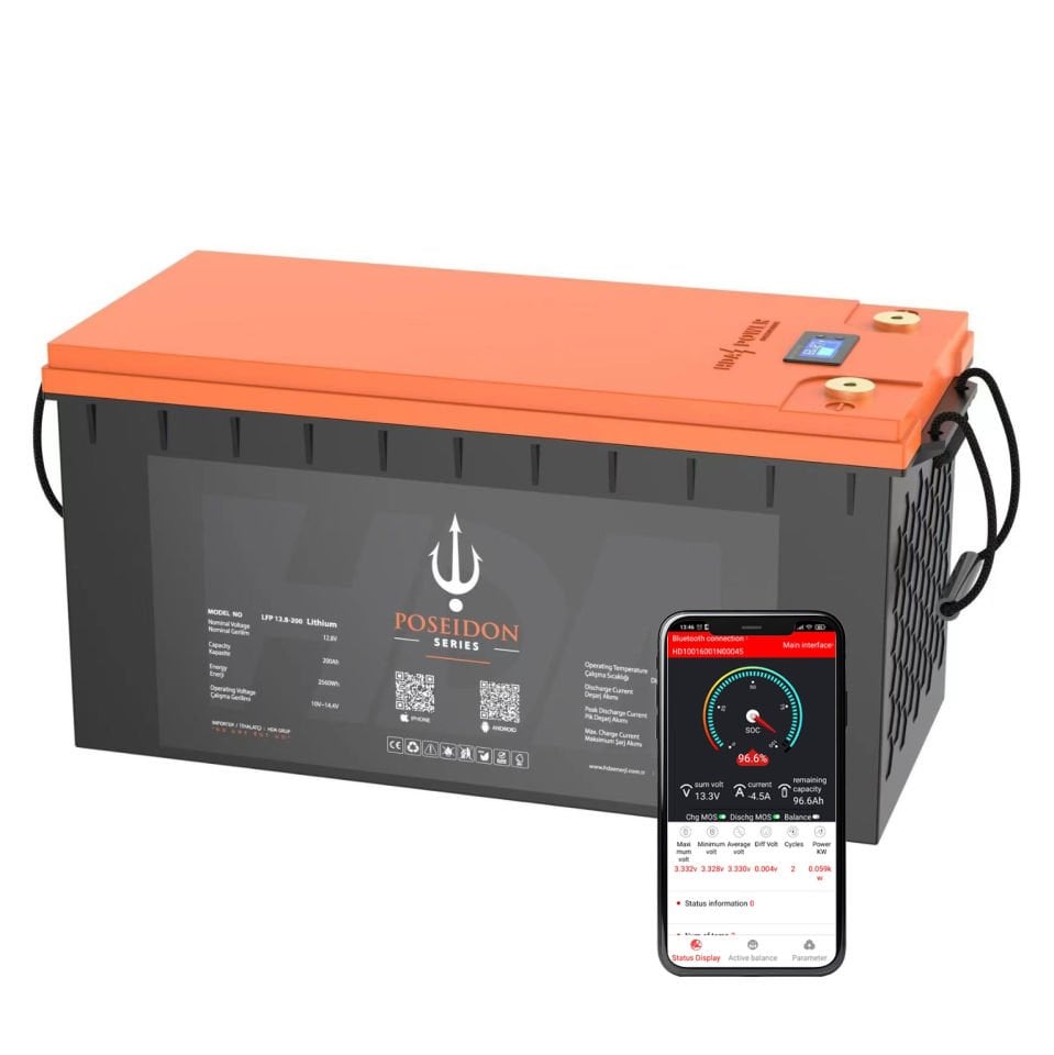 HDA Power Poseidon 12.8V 200 Amper 5000 Döngü. Bluetooth Lityum LifePO4 Akü