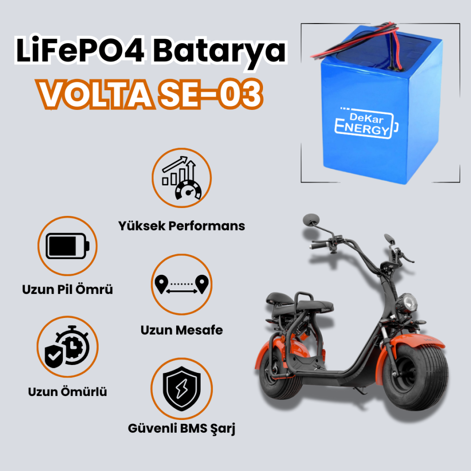 Volta SE-03 Uyumlu 60 Volt 18 Ah LiFePO4 Batarya